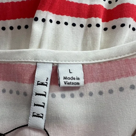 🧡🖤 NWOT ELLE Orange/Red, Black & White Pattern V-Neck Blouse | Sz L - Picture 5 of 7